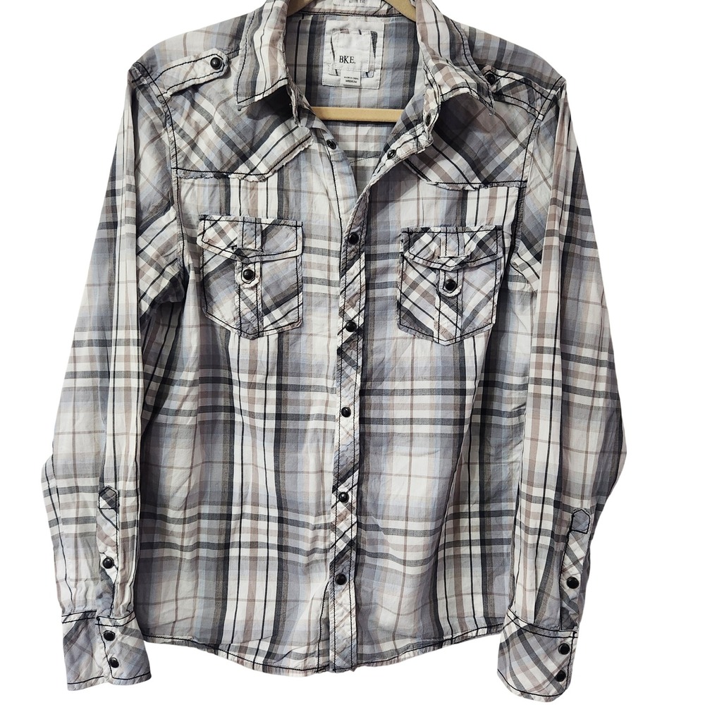 BKE Plaid Long Sleeve Button Down‎ Button Snap Mens Medium